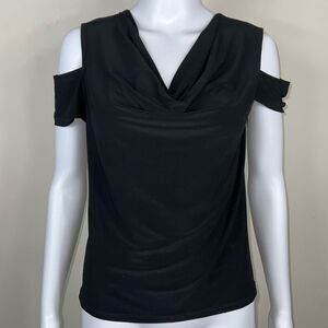 Kenneth Cole Black Cold Shoulder Drape Neck Blouse